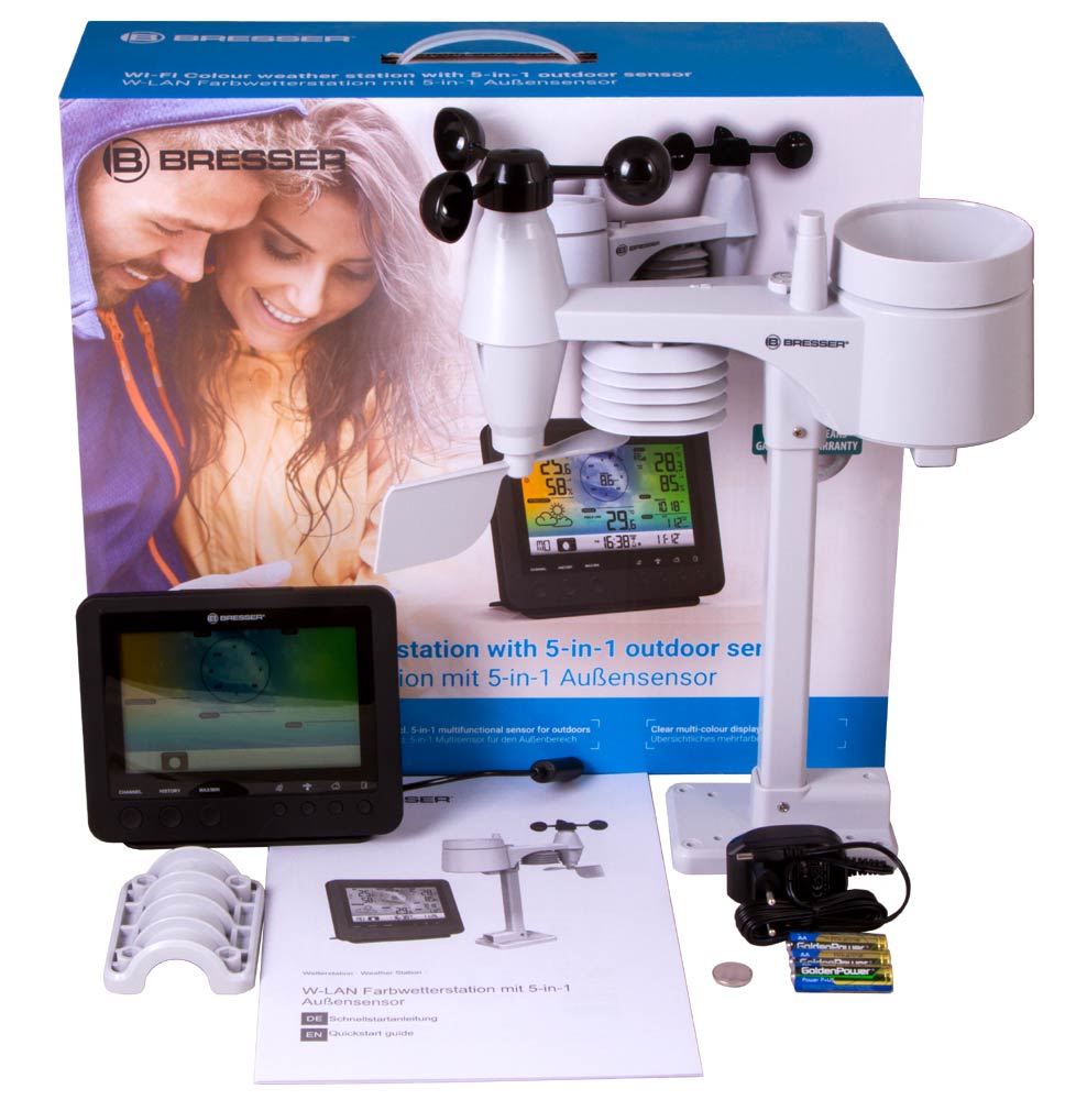 Stazione meteo a colori Bresser Wi-Fi con sensore professionale 5 in 1, nera