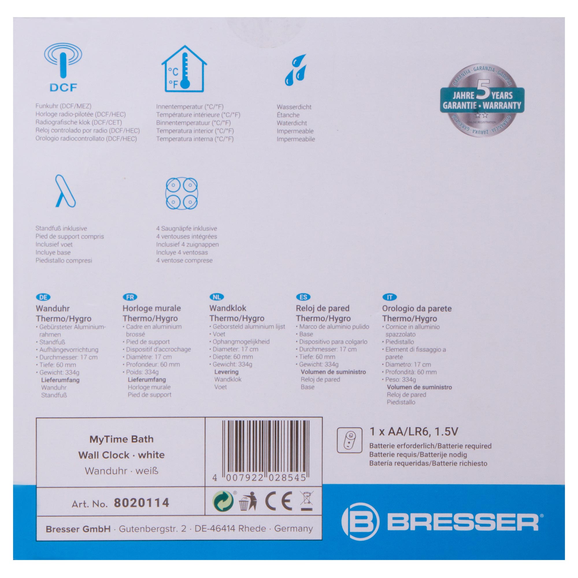 Orologio da Bagno MyTime Bath, bianco