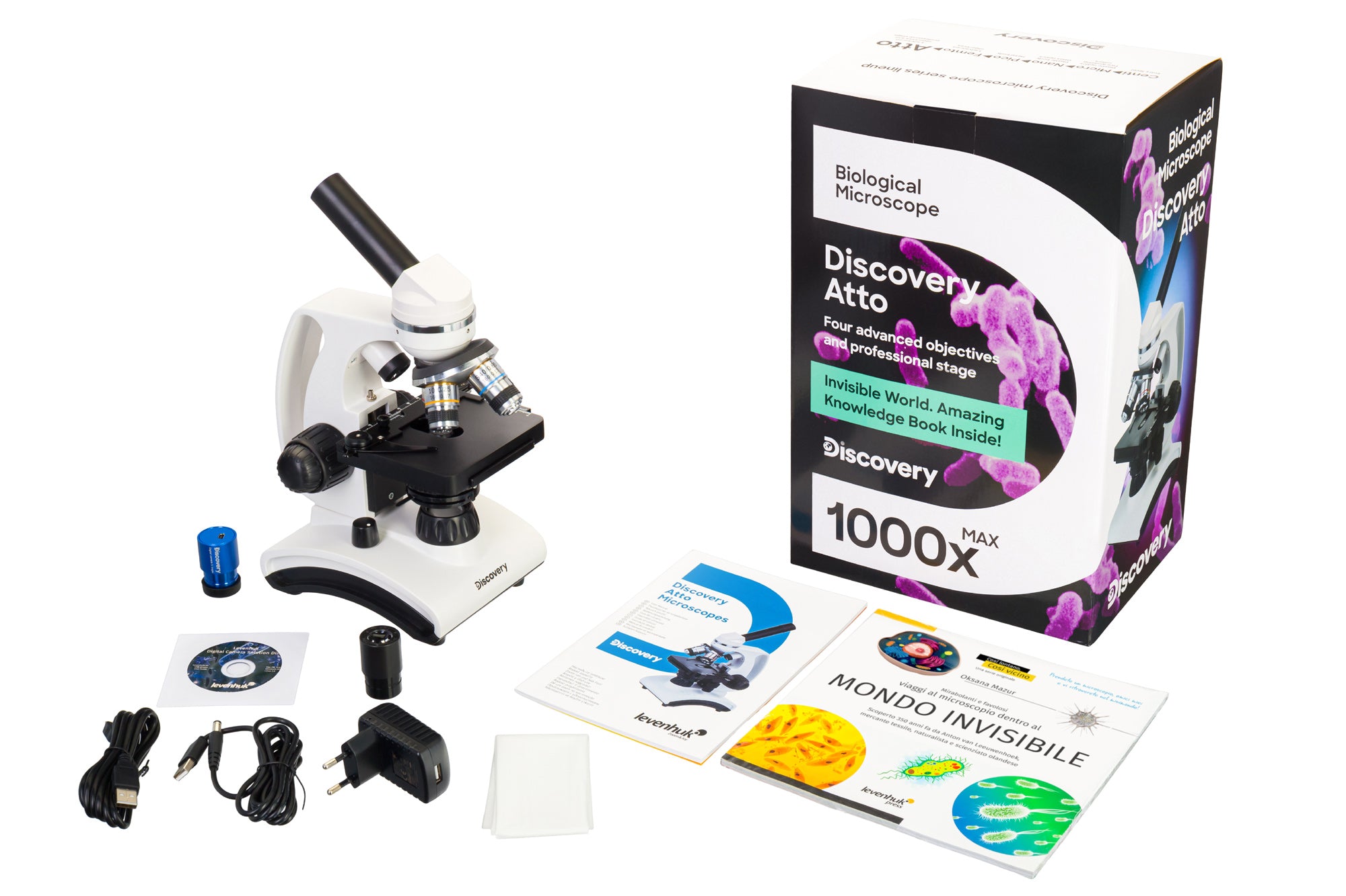 Microscopio digitale Levenhuk Discovery Atto Polar con libro