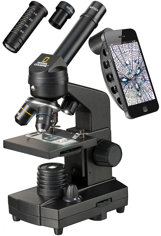 Microscopio Bresser National Geographic 40–1280x con supporto per smartphone