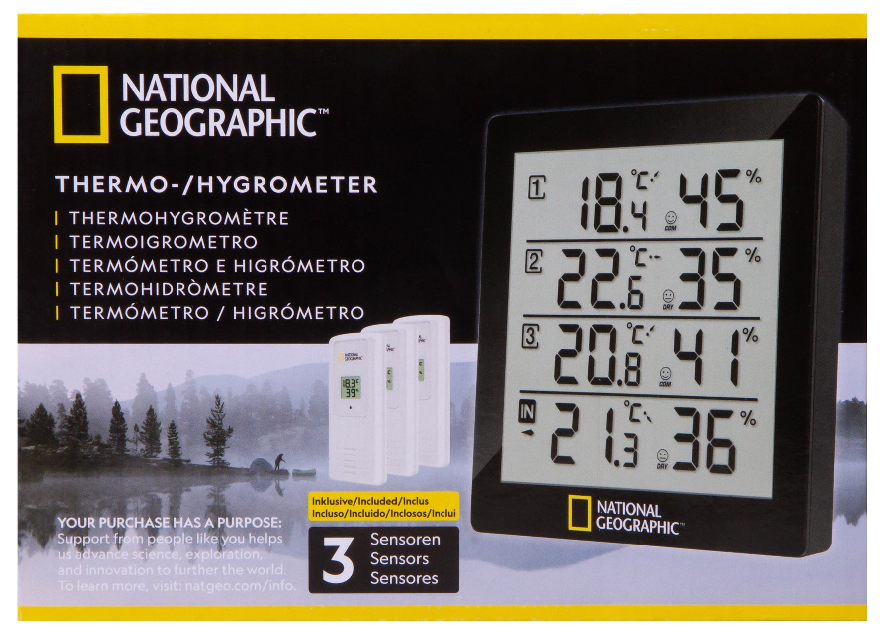 Termoigrometro Bresser National Geographic con 4 misurazioni indipendenti, nero
