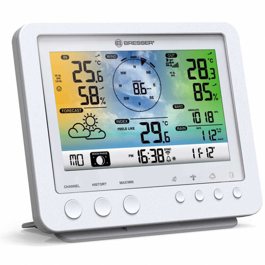 Stazione meteo a colori Bresser Wi-Fi con sensore professionale 5 in 1, bianca