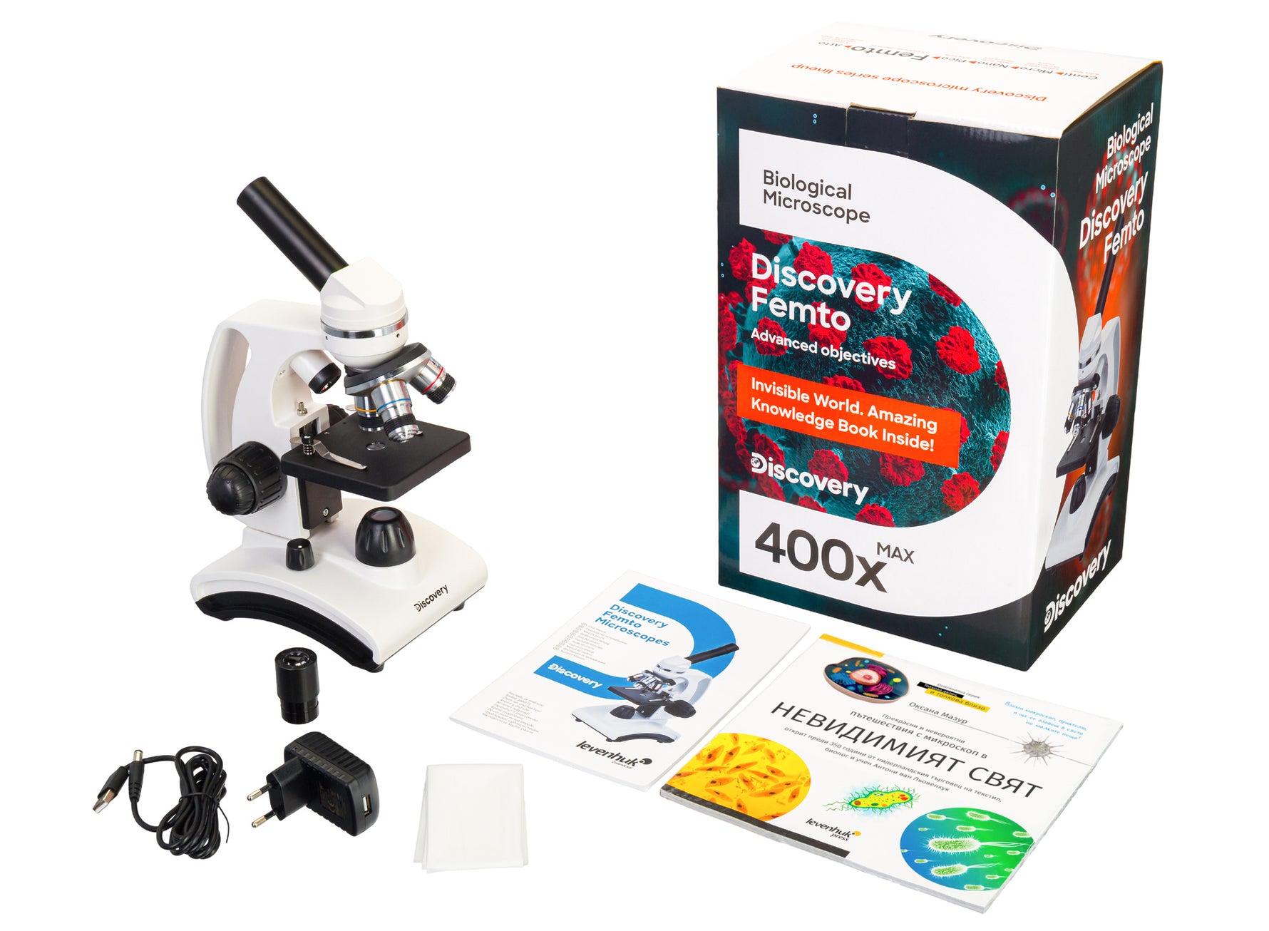 Microscopio Levenhuk Discovery Femto Polar con libro