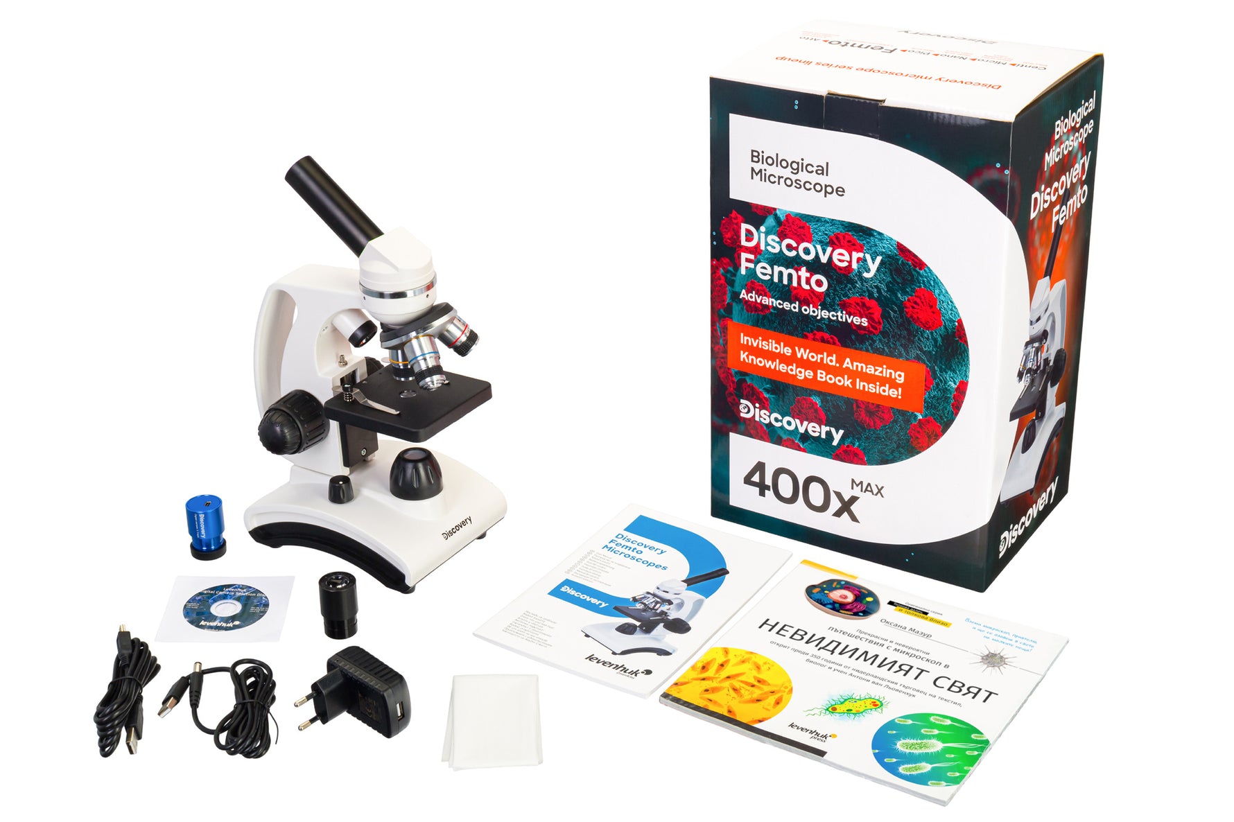 Microscopio digitale Levenhuk Discovery Femto Polar con libro