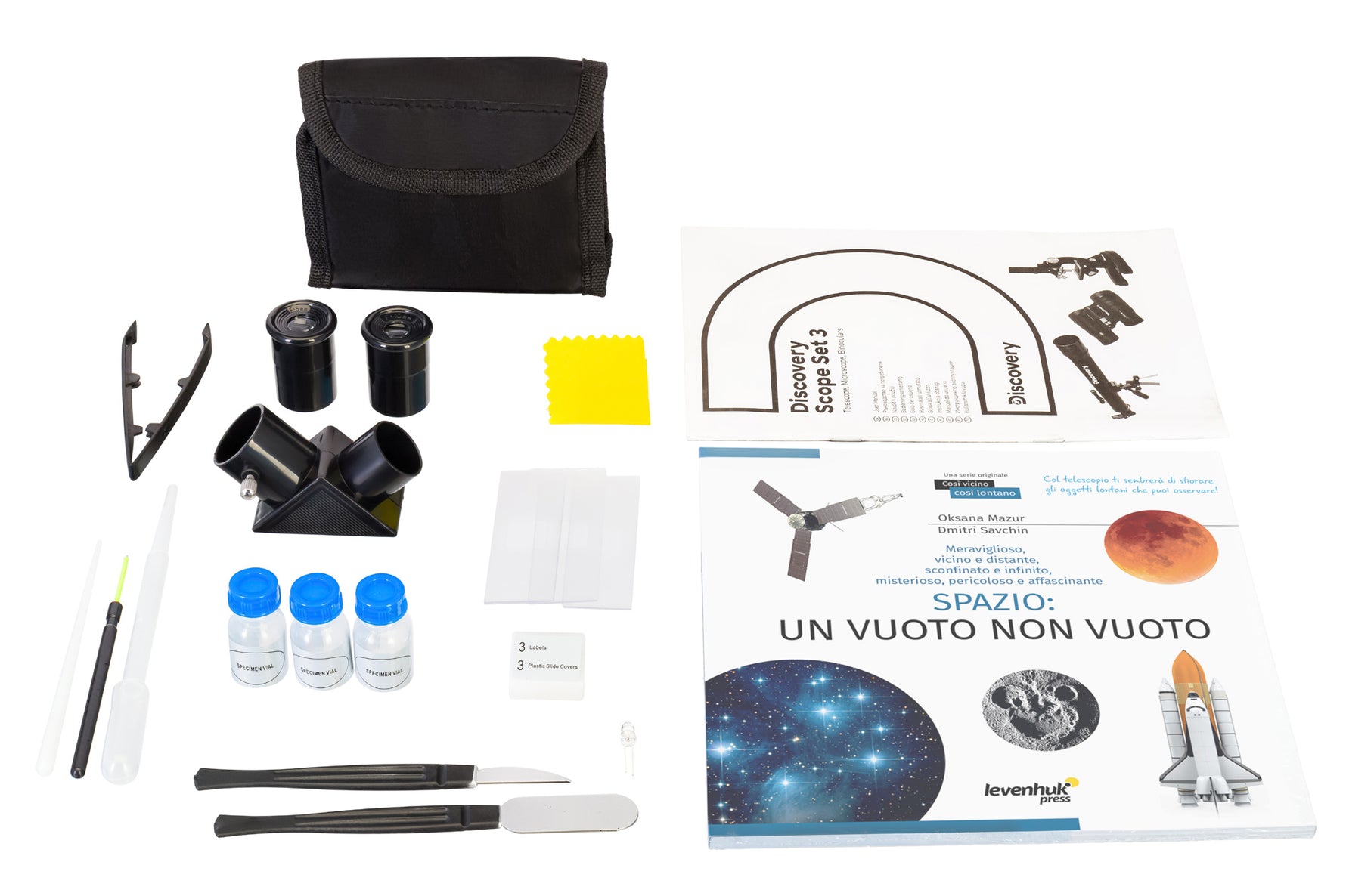 Set Levenhuk Discovery Scope 3 con libro