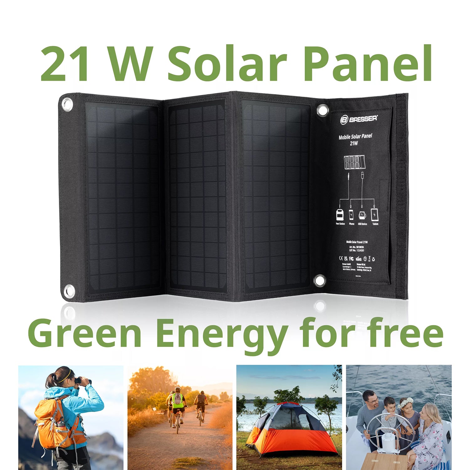 Caricabatterie solare portatile Bresser 21 watt con alimentazione USB