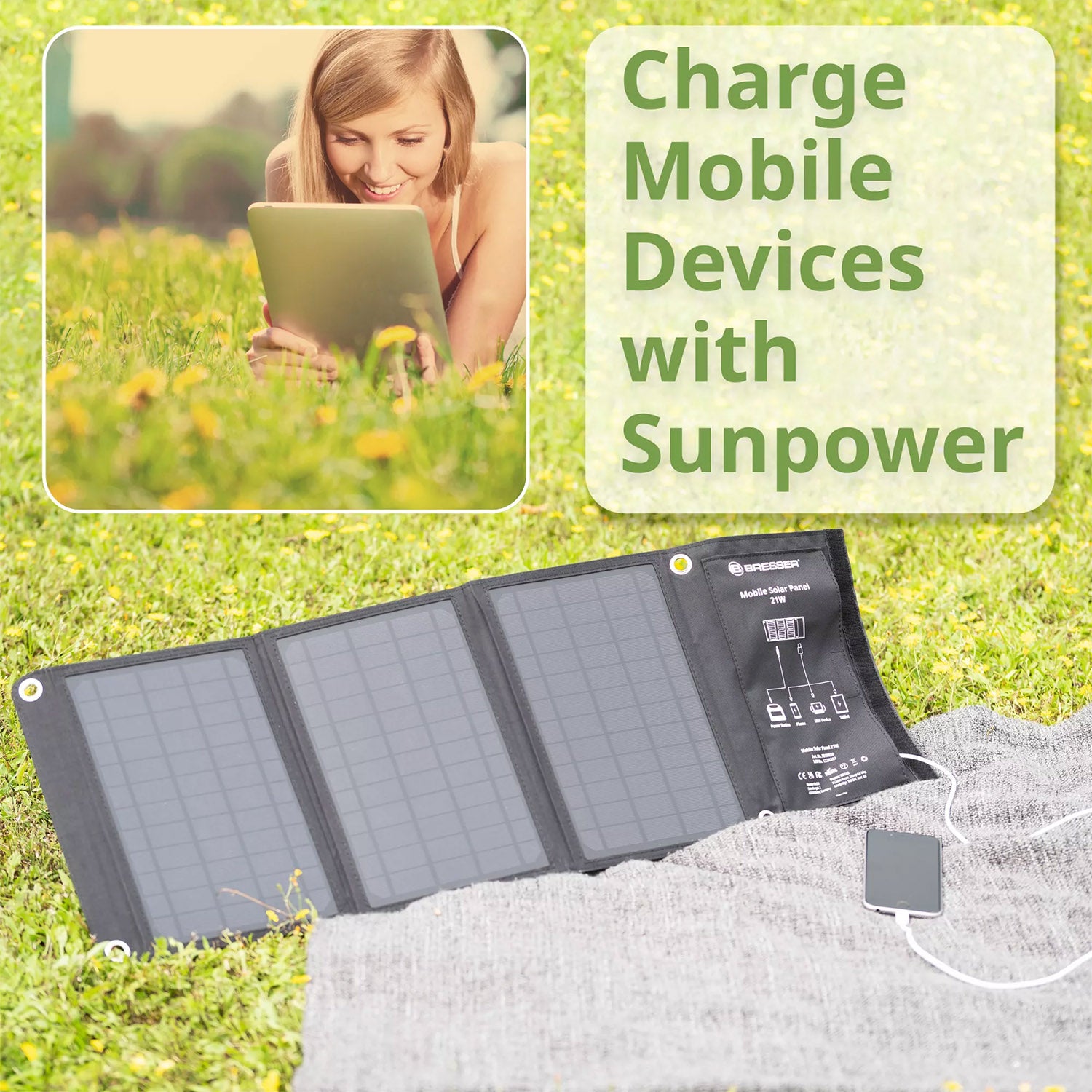 Caricabatterie solare portatile Bresser 21 watt con alimentazione USB
