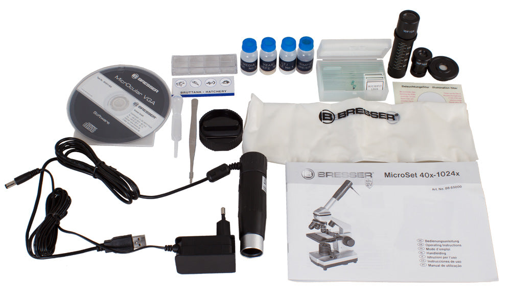 Microscopio Bresser Junior 40–1024x, con custodia rigida